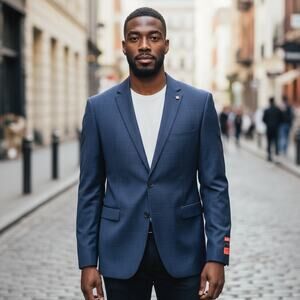 Bocaccio Uomo Paris Blue Check Stretch Blazer Sport Coat R56 W50 Business Modern